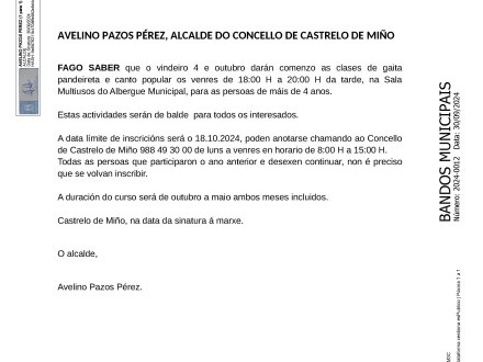 Escola de gaita, pandeireta e canto